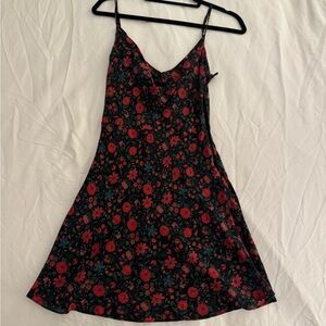 Realisation Par Black Slip Dress with Red Floral Print